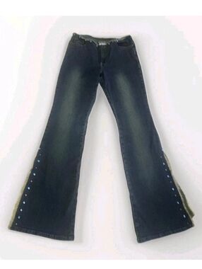 Vtg Gasoline 90s Y2K Flare Low Waisted Jeans Raw Hem Jeweled Low-rise Retro-RARE